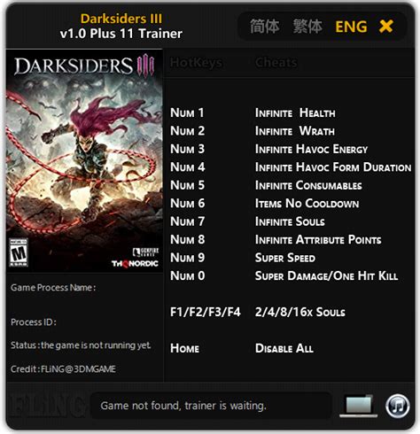 Darksiders III (+11 Trainer) [FLiNG] PC Trainer .